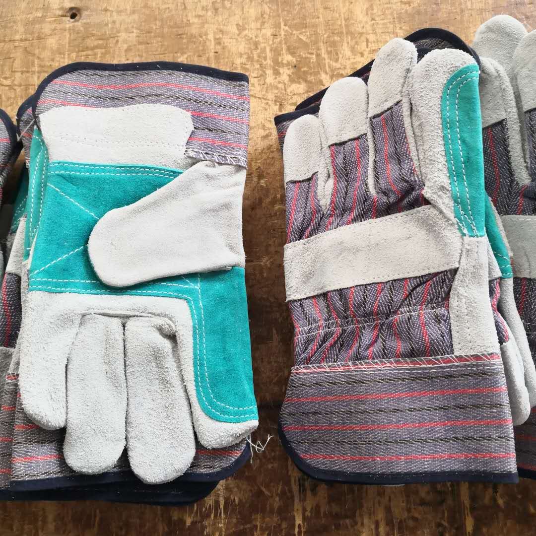 Double palm leather gloves, striped cuff – Welding gloves