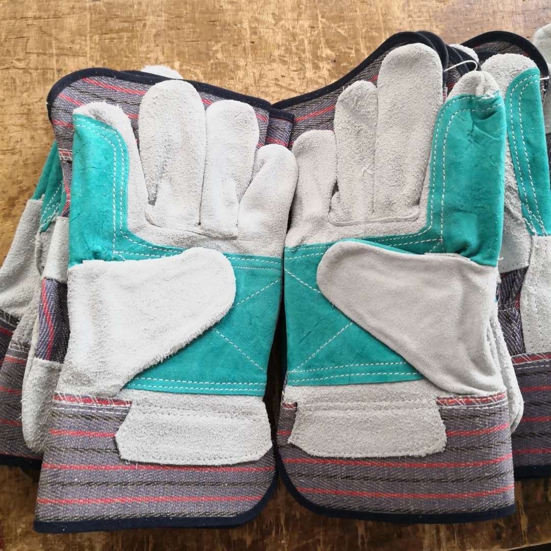 Double palm leather gloves, striped cuff – Welding gloves