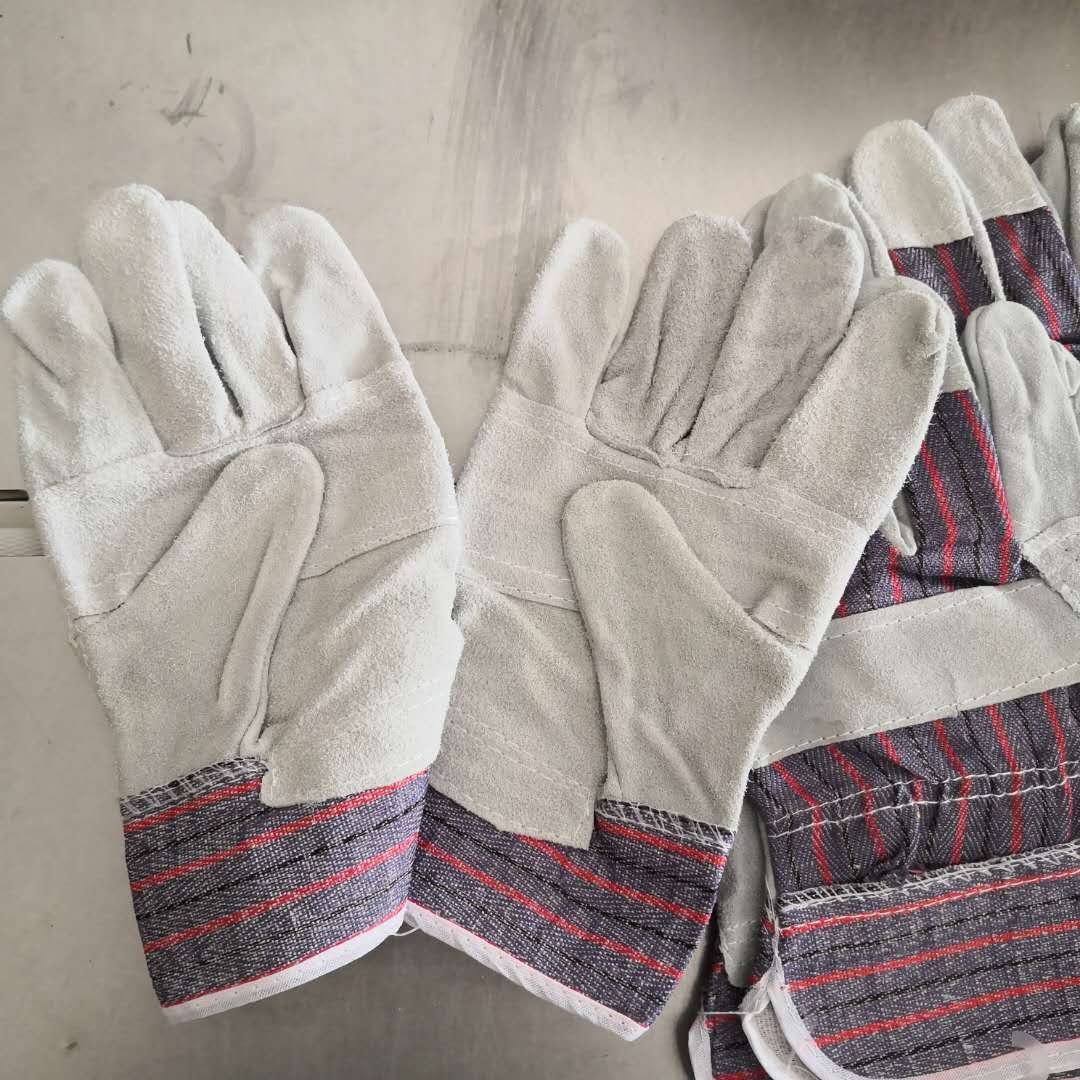 Single palm leather gloves, striped cuff – Welding gloves