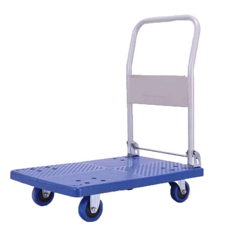 Folding platform trolley, blue deck – Industrial casters