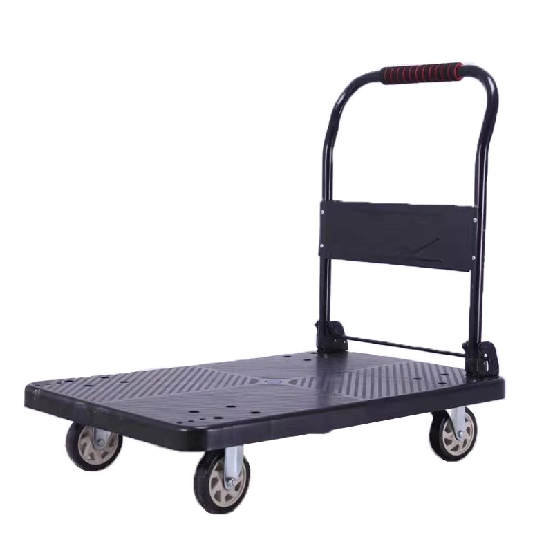 Folding platform trolley, black deck – Industrial PU casters