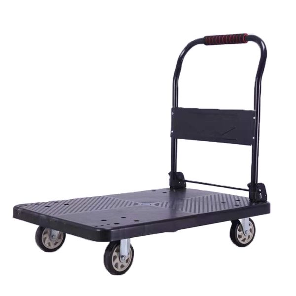 Folding platform trolley, black deck – Industrial PU casters