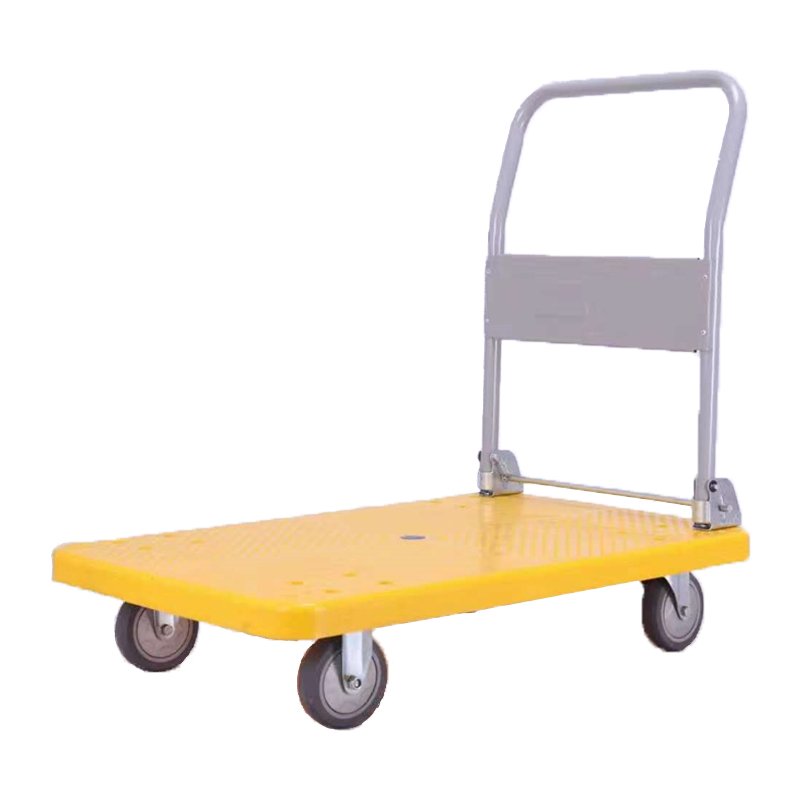 Folding platform trolley, yellow deck – Industrial casters