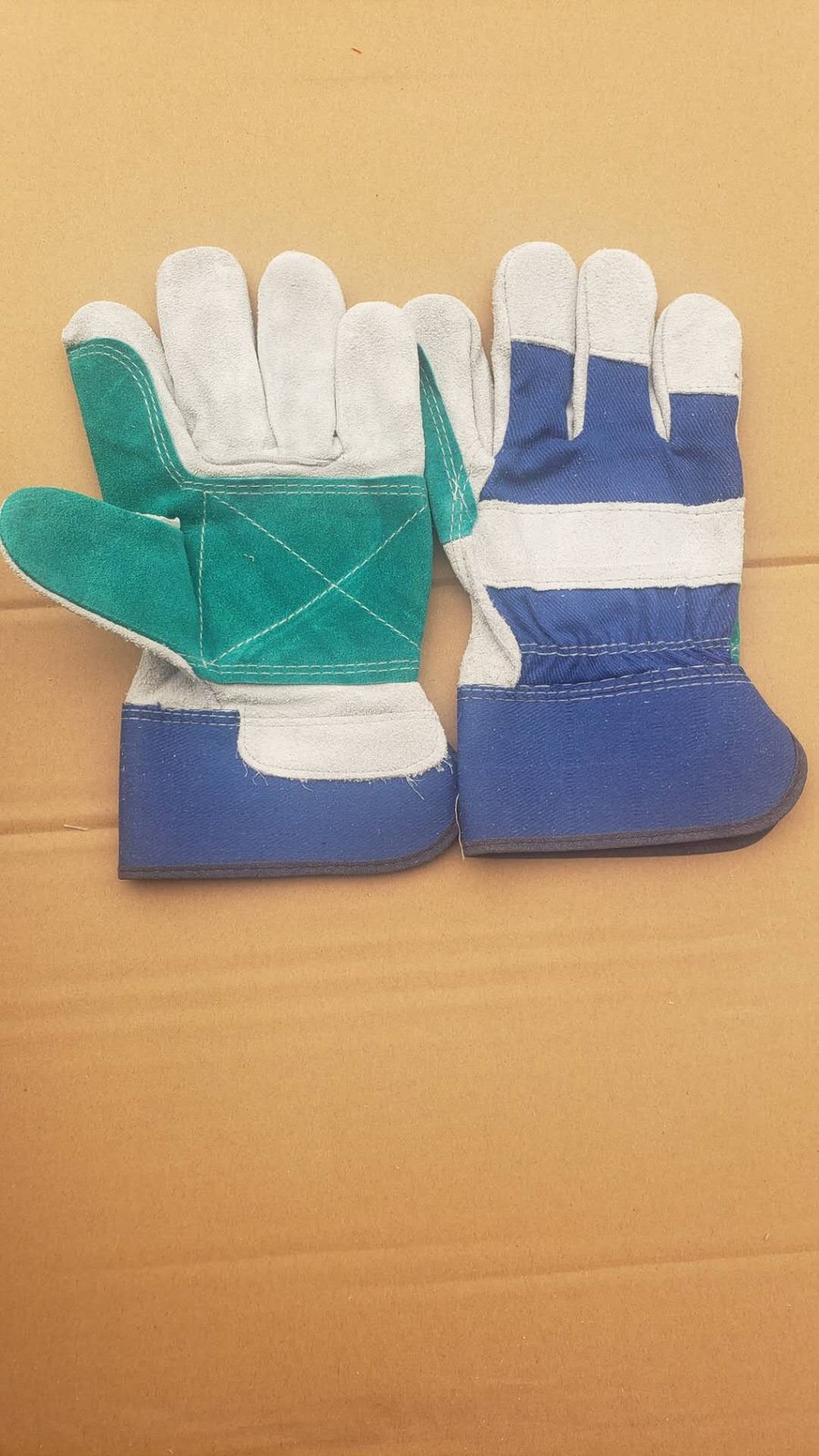 Double palm leather gloves, blue cuff – Welding gloves